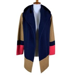 Field & Flower Colorblock Wool Hooded Open Front Longline Cardigan  XS